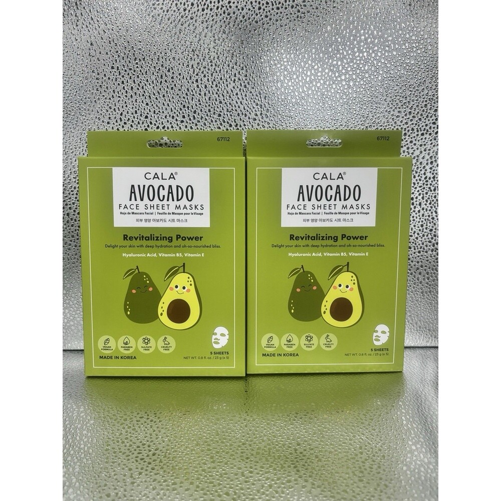 CALA Avocado Face Sheet Masks 2 Pack 10 Sheets Hydrating Hyaluronic Korean